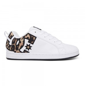 DC Shoes Court Graffik Skate Sko Dame Hvide Leopard | RULY-72419