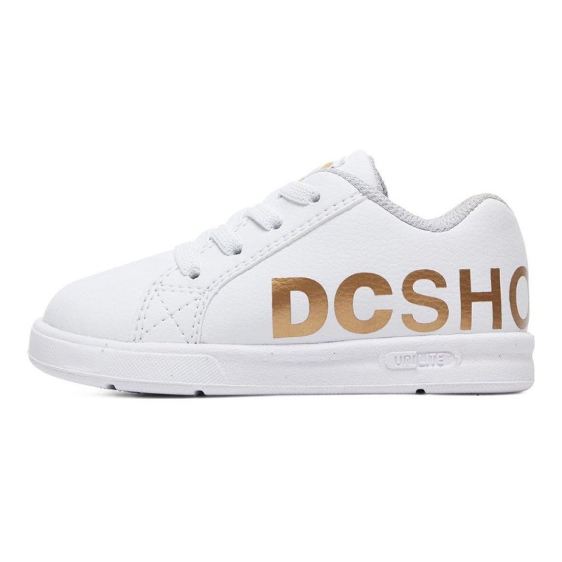 DC Shoes Court Graffik Skate Sko Børn Hvide Guld | NJCU-83642