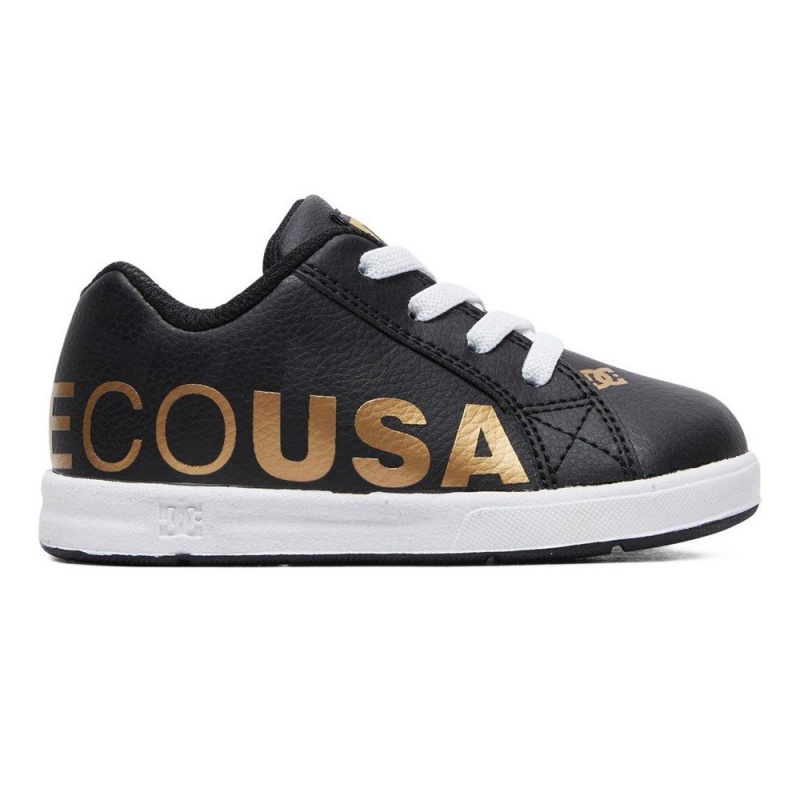 DC Shoes Court Graffik Skate Sko Børn Sort Guld | TRAJ-74205