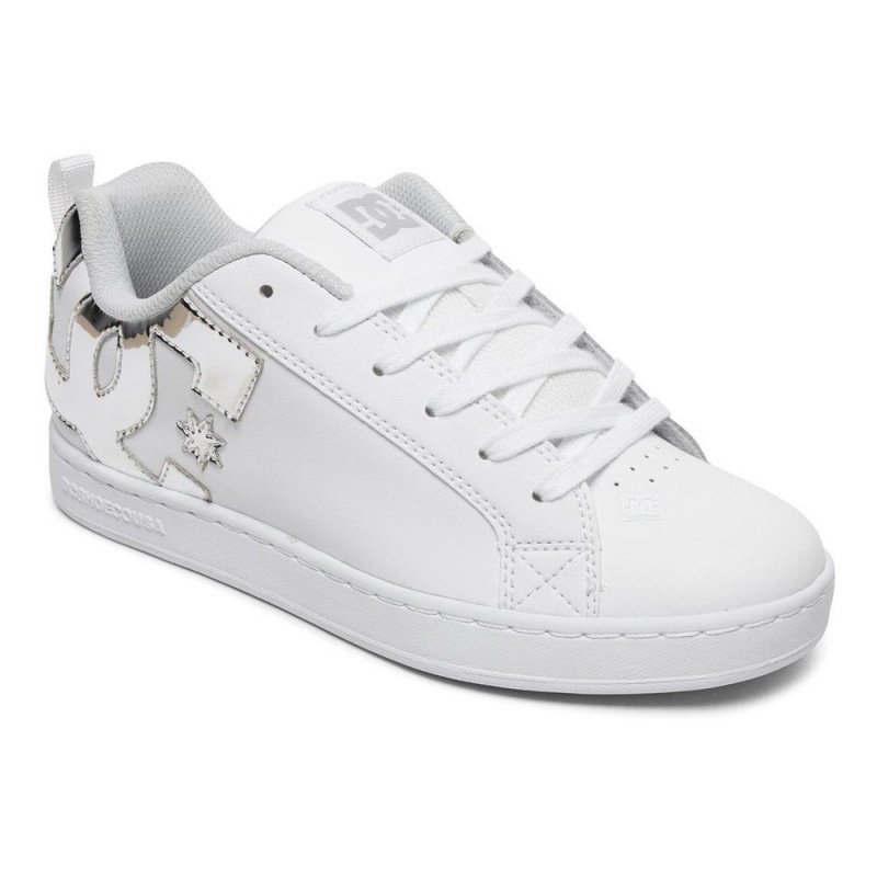 DC Shoes Court Graffik Skate Sko Dame Hvide Sølv | GXZH-06175