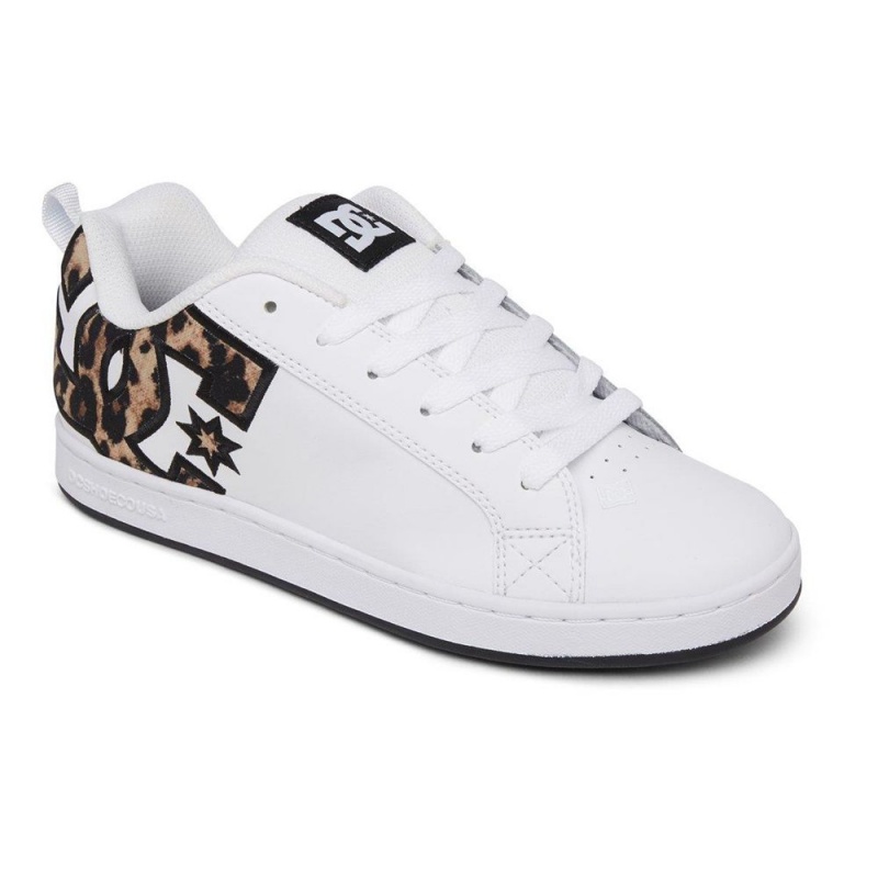 DC Shoes Court Graffik Skate Sko Dame Hvide Leopard | RULY-72419