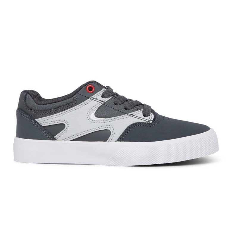 DC Shoes Kalis Vulc Skate Sko Børn Grå Rød | SVKI-04359