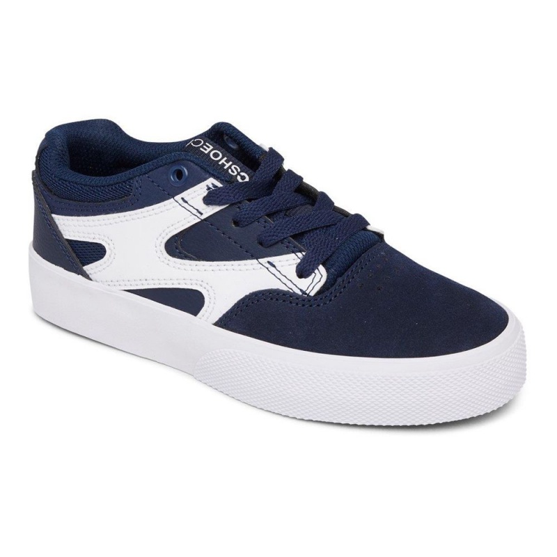 DC Shoes Kalis Vulc Skate Sko Børn Mørkeblå Hvide | BGLJ-93175