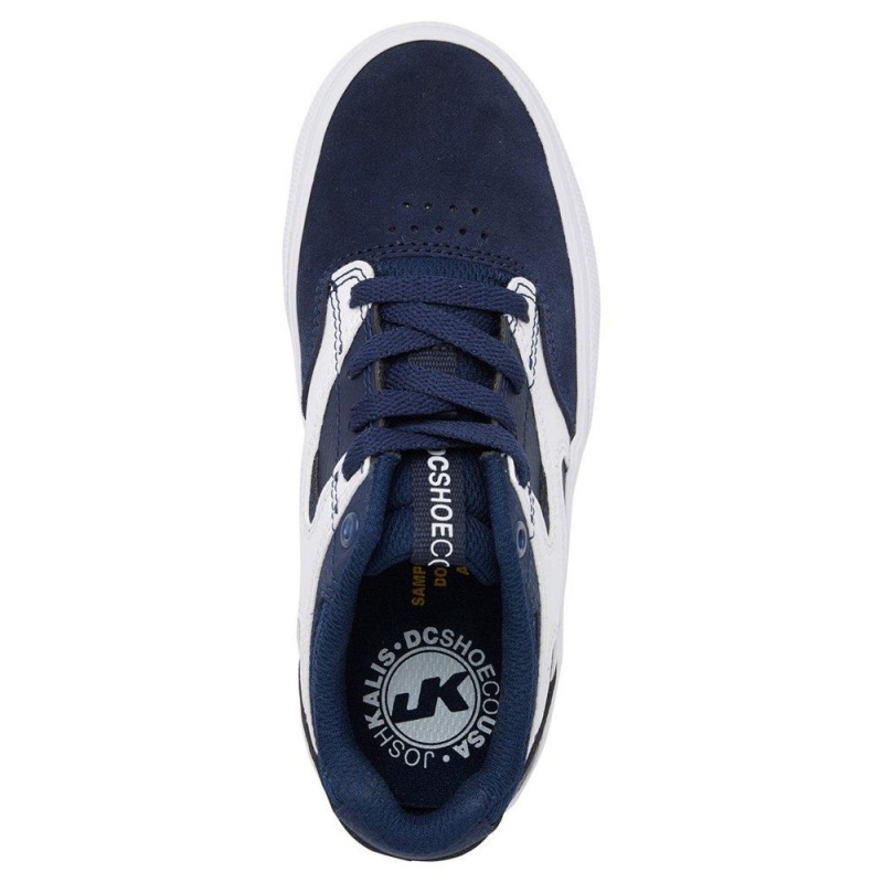 DC Shoes Kalis Vulc Skate Sko Børn Mørkeblå Hvide | BGLJ-93175