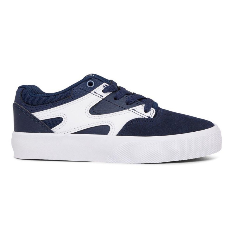 DC Shoes Kalis Vulc Skate Sko Børn Mørkeblå Hvide | BGLJ-93175