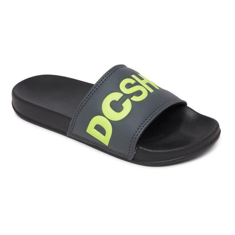 DC Shoes Slides Sandaler Børn Grå Gul | PICB-26714