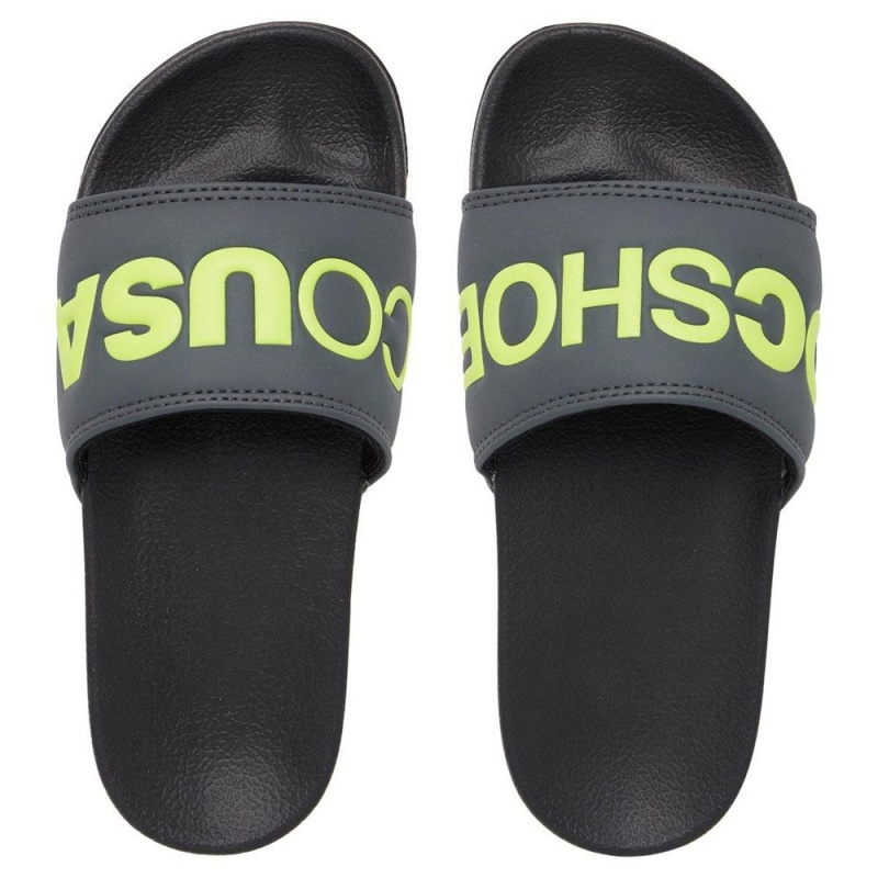 DC Shoes Slides Sandaler Børn Grå Gul | PICB-26714